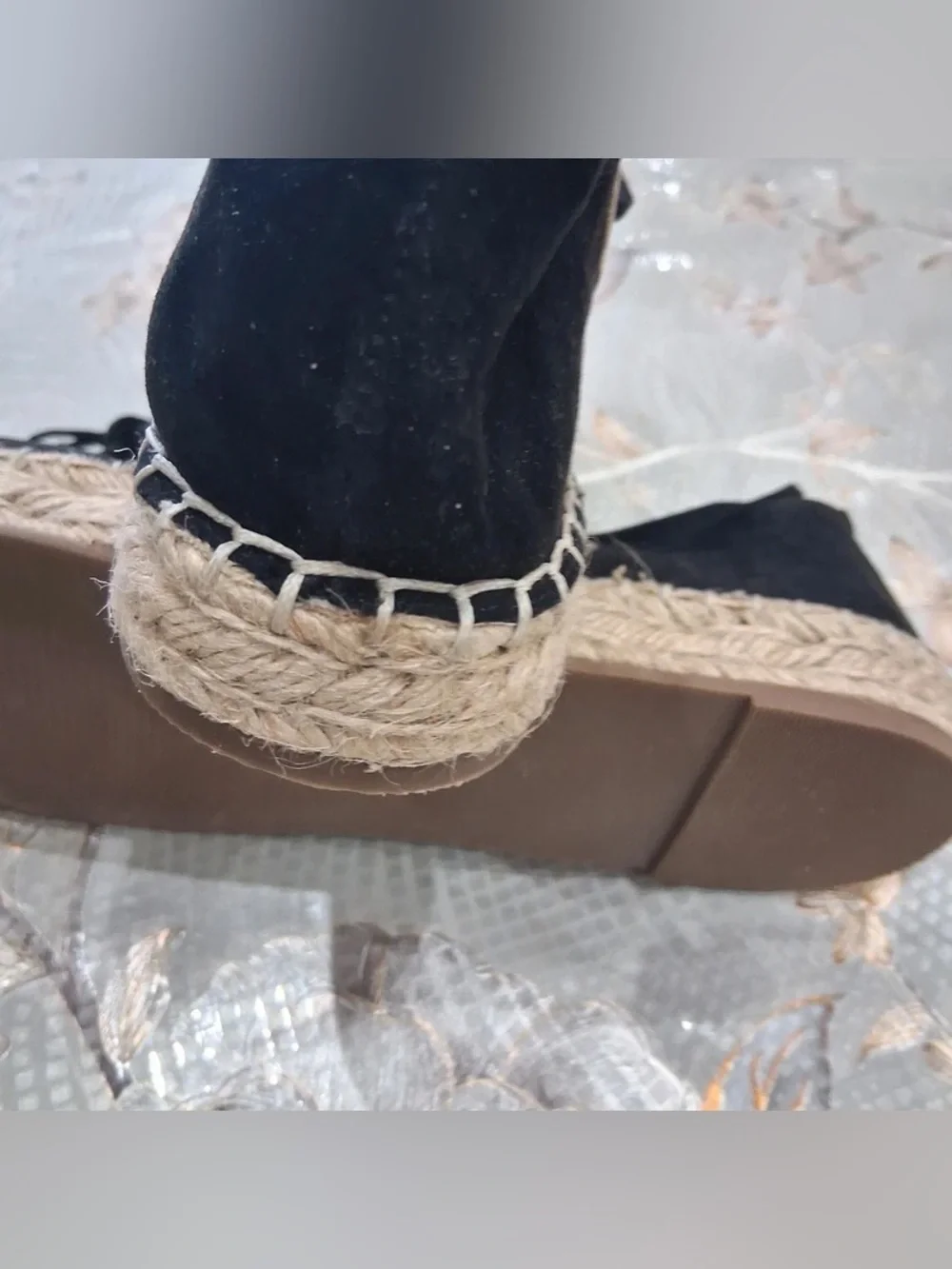 Black Espadrille Lace-Up Flats